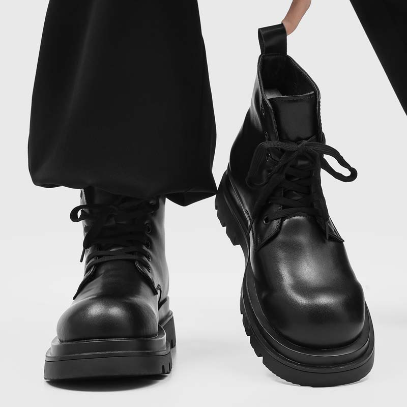 Leatherwork Designs - Black Men's Casual Leather Boots Fashion
