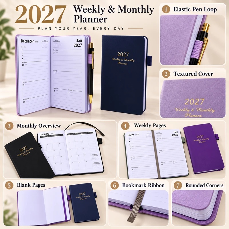 2027 Weekly & Monthly Planner, - đánh giá và giá Leather Work Diary Covers
